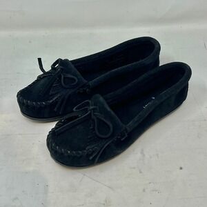 Minnetonka‎ Newport Moc Black Suede Moccasin Shoes Women's Size 6.5 VTG NEW